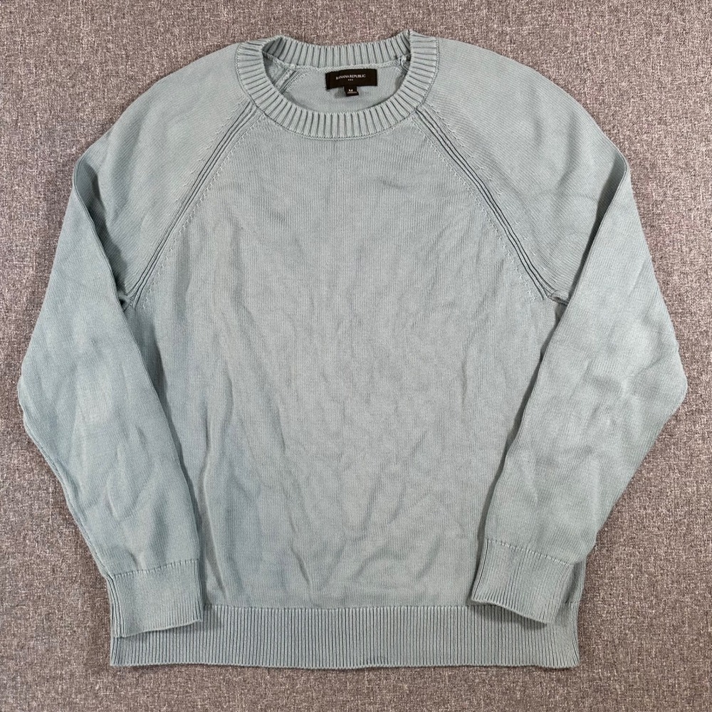 Banana Republic Sweater Mens M Raglan Sleeve Light Blue Grey Cotton Knit
